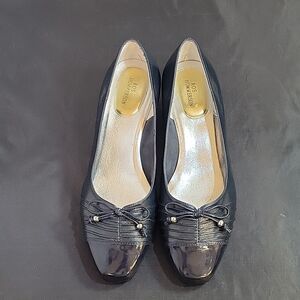 ROS HOMMERSON SLIP-ON LEATHER BOW BLOCK HEEL SHOE